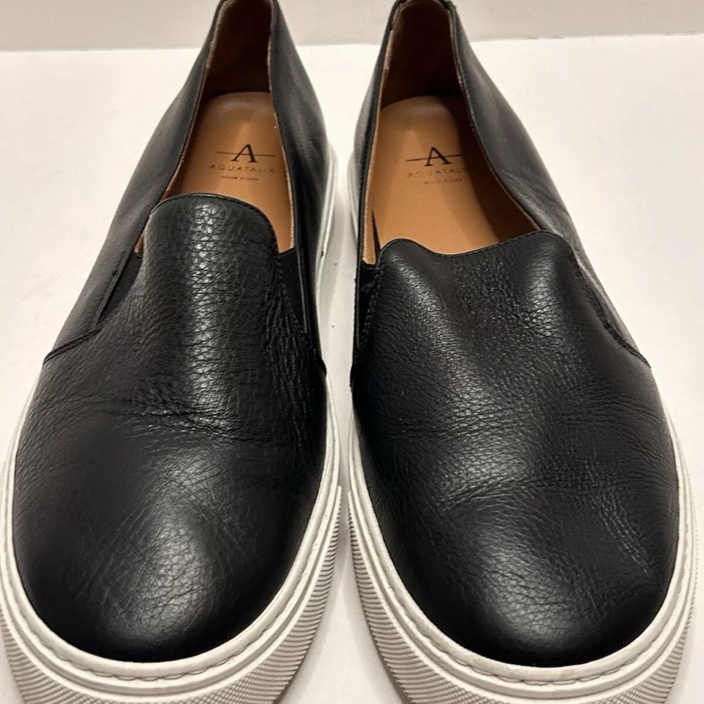 Aquatalia Onida Black Leather Slip-On Sneakers 10.5 - Picture 2 of 16